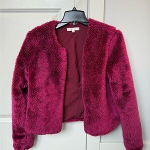 WAYF Fuchsia Faux Fur Dress Coat